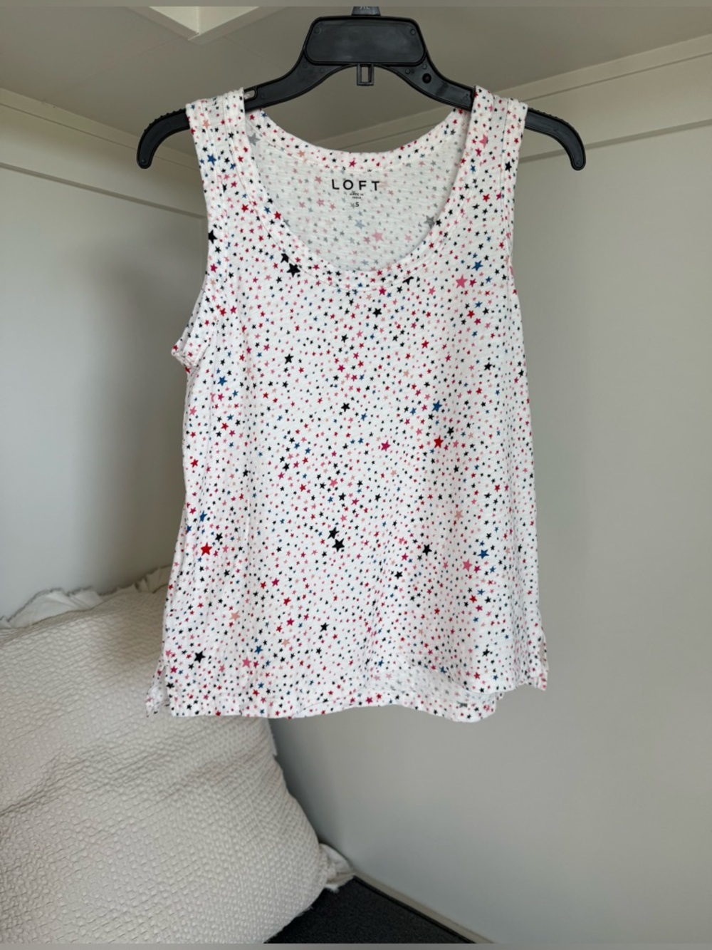 LOFT White Star Print Tank Top Size Small
